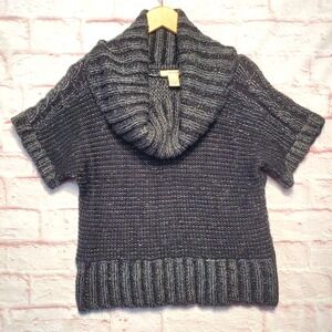 DKNY Jeans Sweater Womens Medium Gray Black Cowl‎ Neck Wool Blend Marled Knit